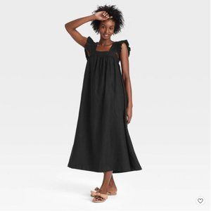 A New Day - Women's Ruffle Sleeve A-Line Dress - Black Linen Blend XL